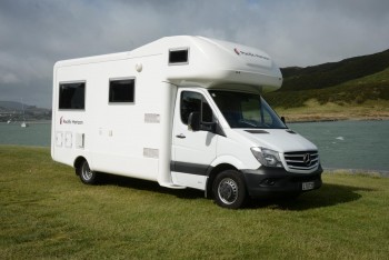 4-berth Mercedes at Ngatitoa Domain, freedom camping just north of Wellington